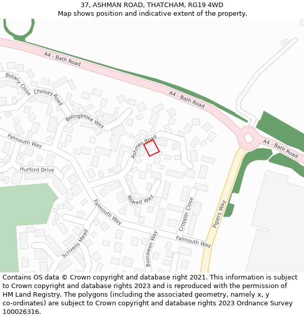 37, ASHMAN ROAD, THATCHAM, RG19 4WD: Location map and indicative extent of plot