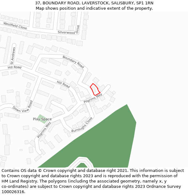 37, BOUNDARY ROAD, LAVERSTOCK, SALISBURY, SP1 1RN: Location map and indicative extent of plot