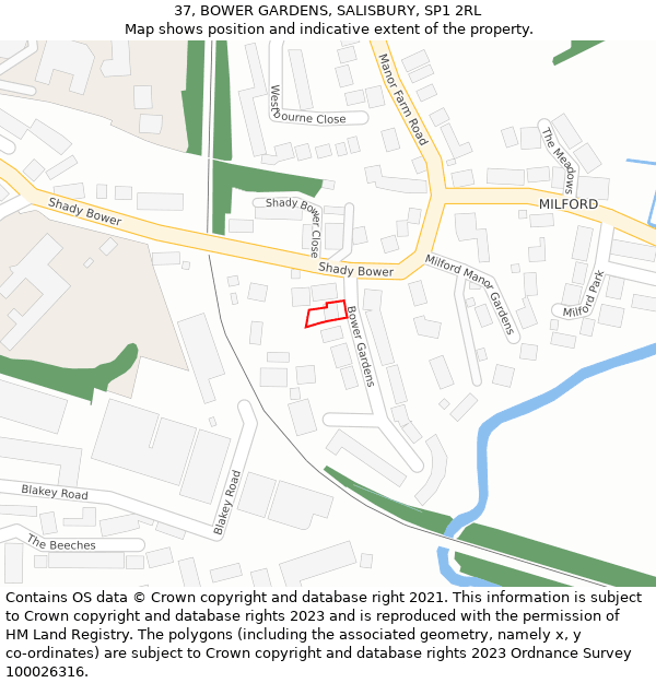 37, BOWER GARDENS, SALISBURY, SP1 2RL: Location map and indicative extent of plot