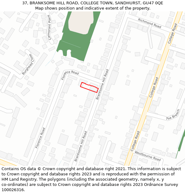37, BRANKSOME HILL ROAD, COLLEGE TOWN, SANDHURST, GU47 0QE: Location map and indicative extent of plot