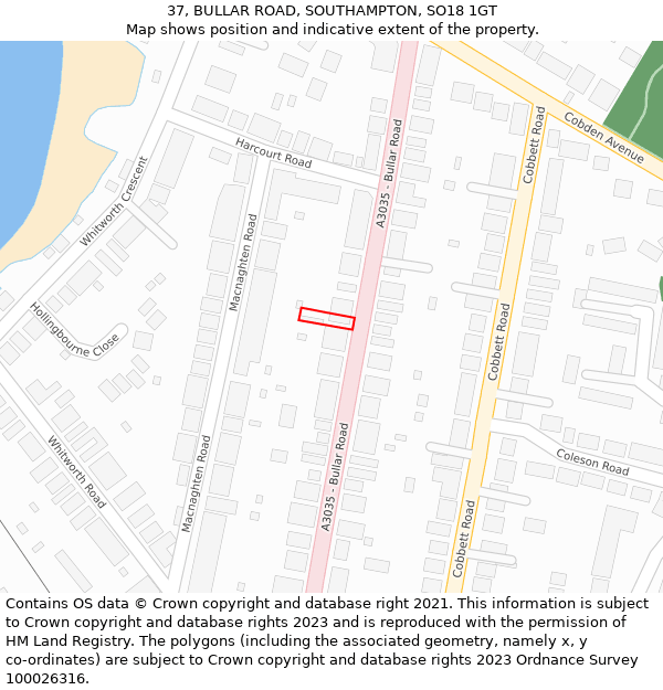 37, BULLAR ROAD, SOUTHAMPTON, SO18 1GT: Location map and indicative extent of plot