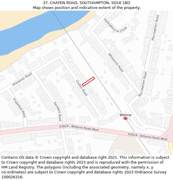 37, CHAFEN ROAD, SOUTHAMPTON, SO18 1BD: Location map and indicative extent of plot