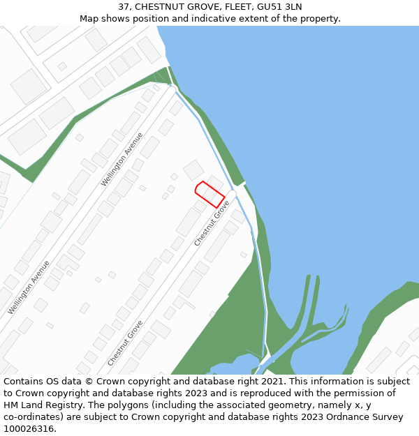 37, CHESTNUT GROVE, FLEET, GU51 3LN: Location map and indicative extent of plot