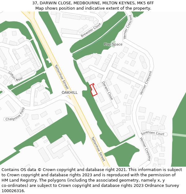 37, DARWIN CLOSE, MEDBOURNE, MILTON KEYNES, MK5 6FF: Location map and indicative extent of plot