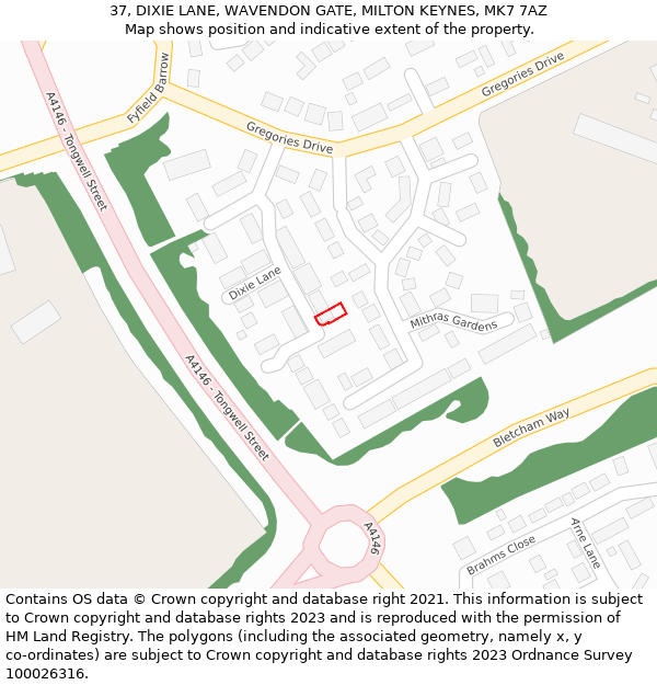 37, DIXIE LANE, WAVENDON GATE, MILTON KEYNES, MK7 7AZ: Location map and indicative extent of plot