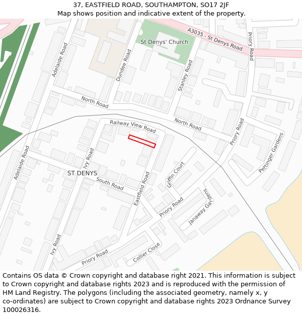 37, EASTFIELD ROAD, SOUTHAMPTON, SO17 2JF: Location map and indicative extent of plot