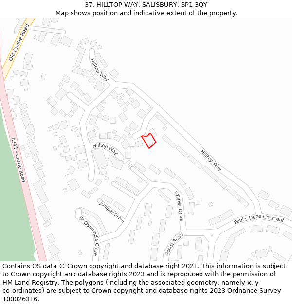 37, HILLTOP WAY, SALISBURY, SP1 3QY: Location map and indicative extent of plot