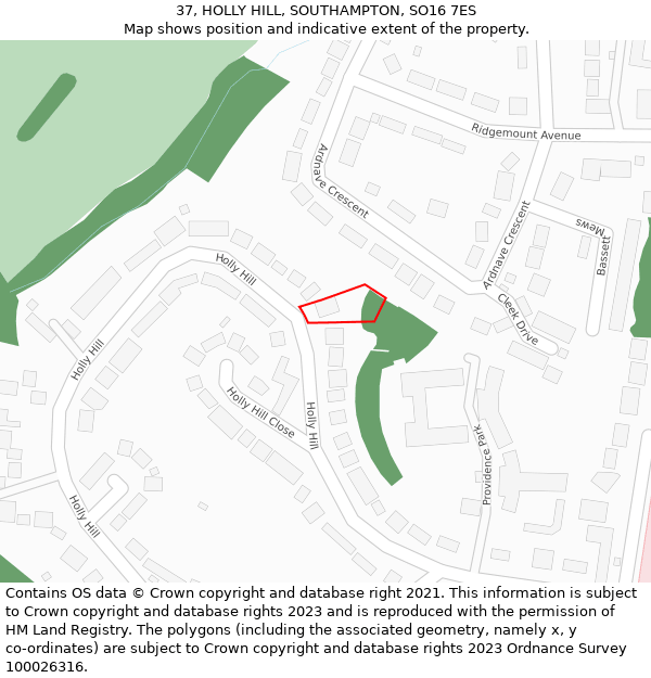 37, HOLLY HILL, SOUTHAMPTON, SO16 7ES: Location map and indicative extent of plot