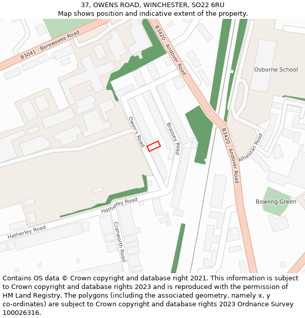 37, OWENS ROAD, WINCHESTER, SO22 6RU: Location map and indicative extent of plot