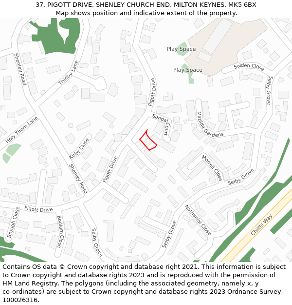 37, PIGOTT DRIVE, SHENLEY CHURCH END, MILTON KEYNES, MK5 6BX: Location map and indicative extent of plot