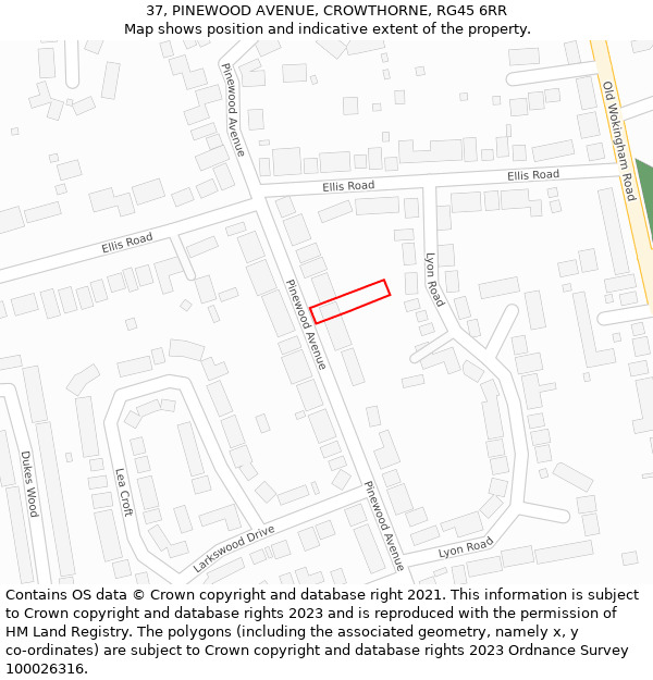 37, PINEWOOD AVENUE, CROWTHORNE, RG45 6RR: Location map and indicative extent of plot