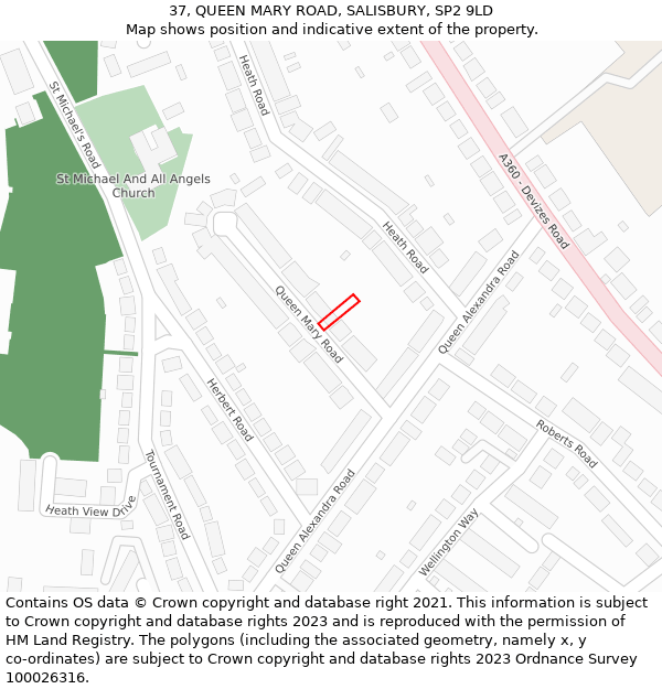 37, QUEEN MARY ROAD, SALISBURY, SP2 9LD: Location map and indicative extent of plot