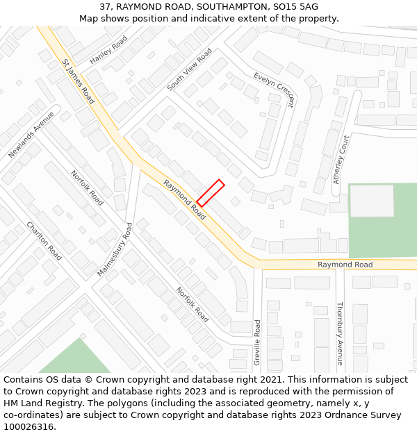 37, RAYMOND ROAD, SOUTHAMPTON, SO15 5AG: Location map and indicative extent of plot