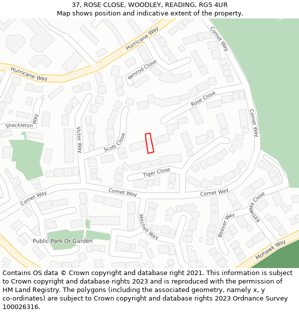 37, ROSE CLOSE, WOODLEY, READING, RG5 4UR: Location map and indicative extent of plot