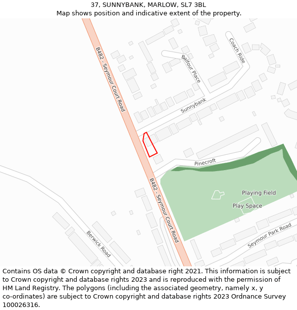 37, SUNNYBANK, MARLOW, SL7 3BL: Location map and indicative extent of plot