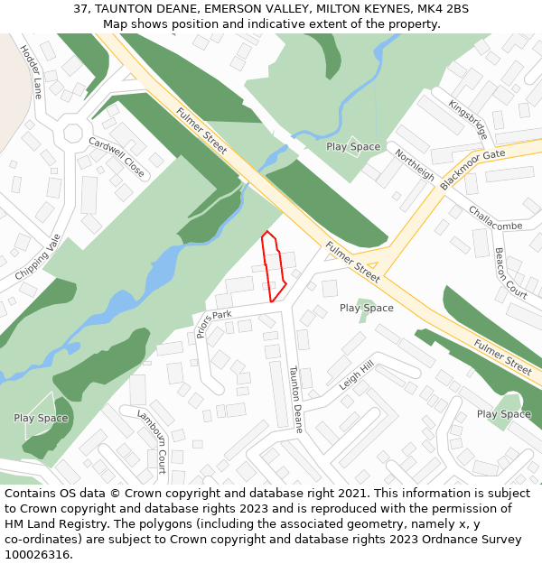 37, TAUNTON DEANE, EMERSON VALLEY, MILTON KEYNES, MK4 2BS: Location map and indicative extent of plot