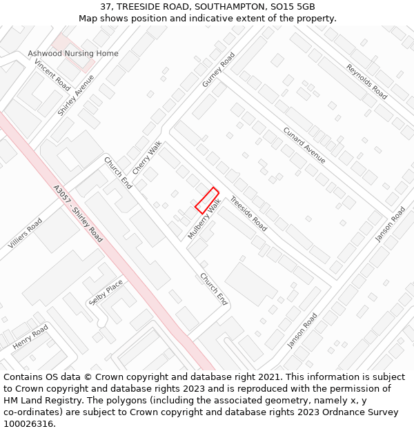 37, TREESIDE ROAD, SOUTHAMPTON, SO15 5GB: Location map and indicative extent of plot