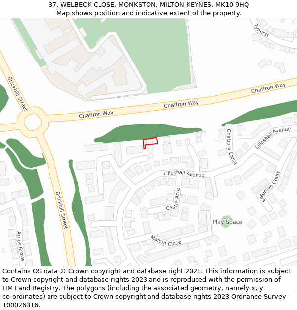 37, WELBECK CLOSE, MONKSTON, MILTON KEYNES, MK10 9HQ: Location map and indicative extent of plot