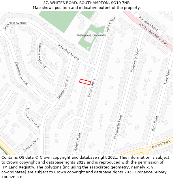 37, WHITES ROAD, SOUTHAMPTON, SO19 7NR: Location map and indicative extent of plot