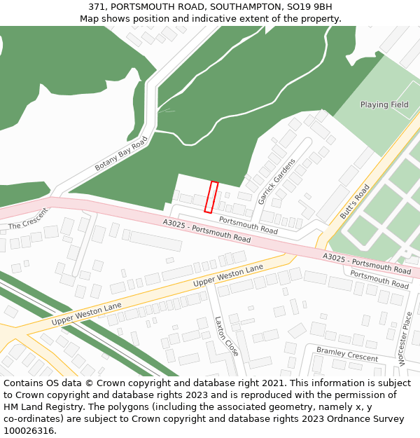 371, PORTSMOUTH ROAD, SOUTHAMPTON, SO19 9BH: Location map and indicative extent of plot