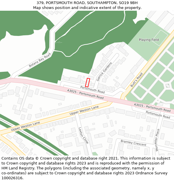 379, PORTSMOUTH ROAD, SOUTHAMPTON, SO19 9BH: Location map and indicative extent of plot