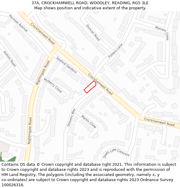 37A, CROCKHAMWELL ROAD, WOODLEY, READING, RG5 3LE: Location map and indicative extent of plot