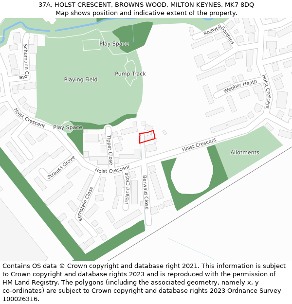 37A, HOLST CRESCENT, BROWNS WOOD, MILTON KEYNES, MK7 8DQ: Location map and indicative extent of plot
