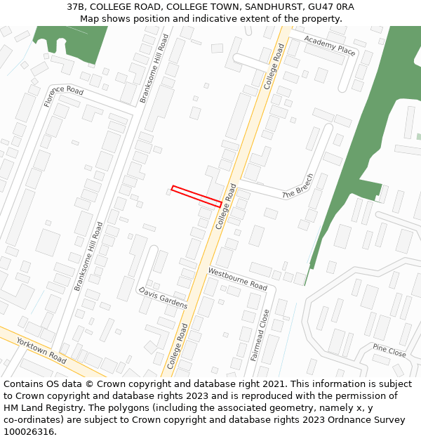 37B, COLLEGE ROAD, COLLEGE TOWN, SANDHURST, GU47 0RA: Location map and indicative extent of plot