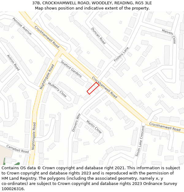 37B, CROCKHAMWELL ROAD, WOODLEY, READING, RG5 3LE: Location map and indicative extent of plot