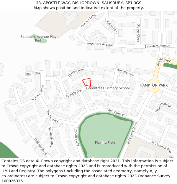 38, APOSTLE WAY, BISHOPDOWN, SALISBURY, SP1 3GS: Location map and indicative extent of plot