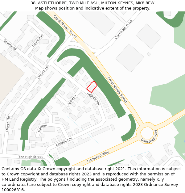 38, ASTLETHORPE, TWO MILE ASH, MILTON KEYNES, MK8 8EW: Location map and indicative extent of plot