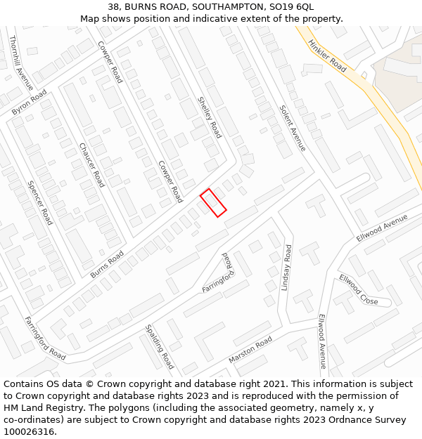 38, BURNS ROAD, SOUTHAMPTON, SO19 6QL: Location map and indicative extent of plot