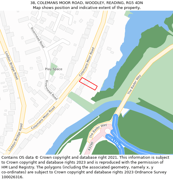 38, COLEMANS MOOR ROAD, WOODLEY, READING, RG5 4DN: Location map and indicative extent of plot