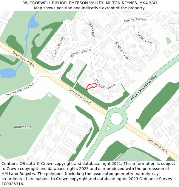 38, CROPWELL BISHOP, EMERSON VALLEY, MILTON KEYNES, MK4 2AH: Location map and indicative extent of plot