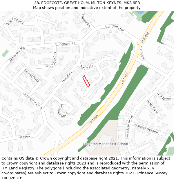 38, EDGECOTE, GREAT HOLM, MILTON KEYNES, MK8 9ER: Location map and indicative extent of plot