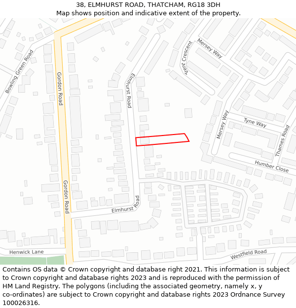 38, ELMHURST ROAD, THATCHAM, RG18 3DH: Location map and indicative extent of plot