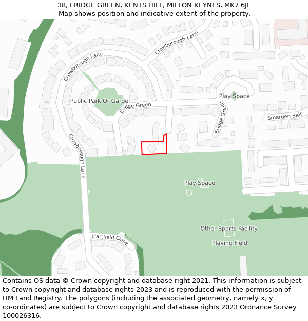 38, ERIDGE GREEN, KENTS HILL, MILTON KEYNES, MK7 6JE: Location map and indicative extent of plot