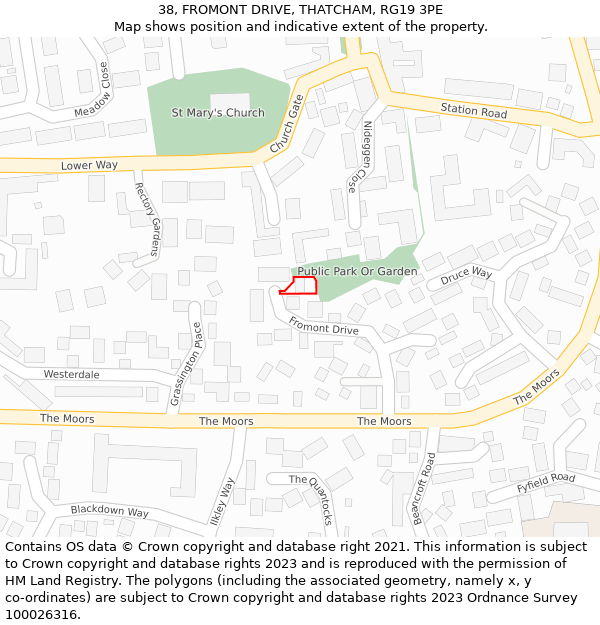 38, FROMONT DRIVE, THATCHAM, RG19 3PE: Location map and indicative extent of plot