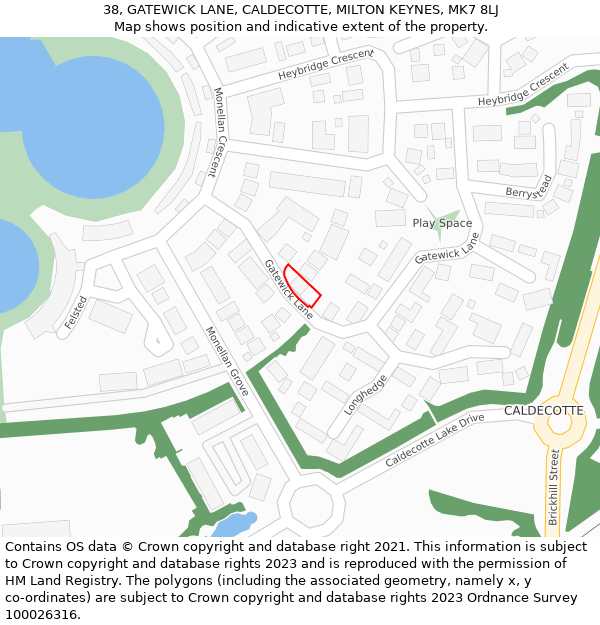 38, GATEWICK LANE, CALDECOTTE, MILTON KEYNES, MK7 8LJ: Location map and indicative extent of plot