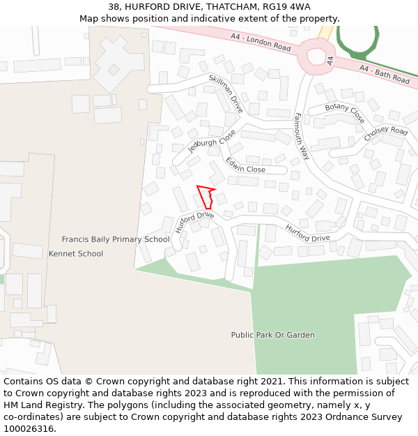 38, HURFORD DRIVE, THATCHAM, RG19 4WA: Location map and indicative extent of plot