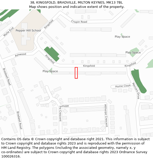 38, KINGSFOLD, BRADVILLE, MILTON KEYNES, MK13 7BL: Location map and indicative extent of plot