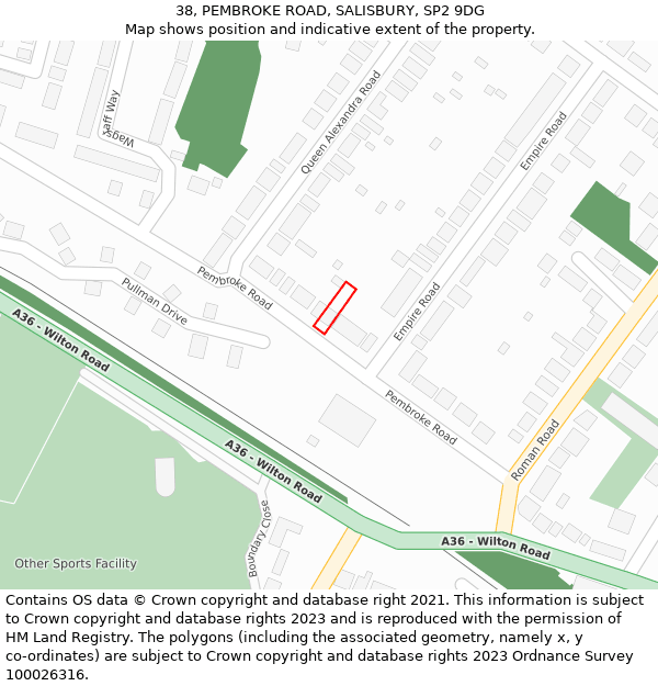 38, PEMBROKE ROAD, SALISBURY, SP2 9DG: Location map and indicative extent of plot