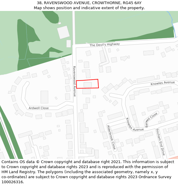 38, RAVENSWOOD AVENUE, CROWTHORNE, RG45 6AY: Location map and indicative extent of plot