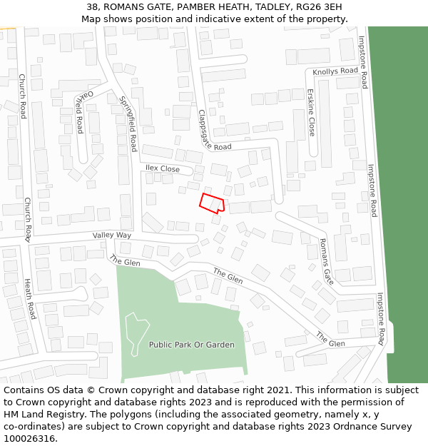 38, ROMANS GATE, PAMBER HEATH, TADLEY, RG26 3EH: Location map and indicative extent of plot