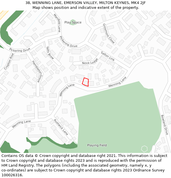 38, WENNING LANE, EMERSON VALLEY, MILTON KEYNES, MK4 2JF: Location map and indicative extent of plot