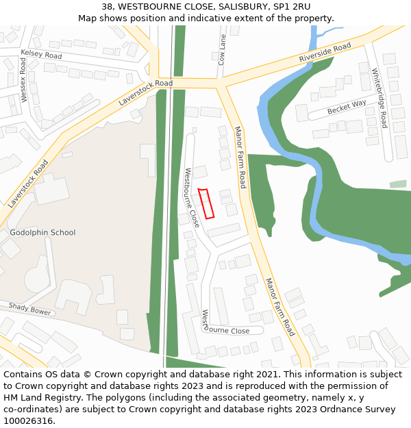 38, WESTBOURNE CLOSE, SALISBURY, SP1 2RU: Location map and indicative extent of plot