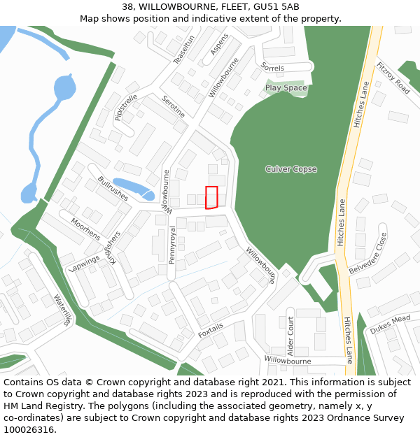 38, WILLOWBOURNE, FLEET, GU51 5AB: Location map and indicative extent of plot