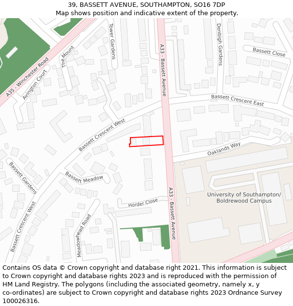 39, BASSETT AVENUE, SOUTHAMPTON, SO16 7DP: Location map and indicative extent of plot