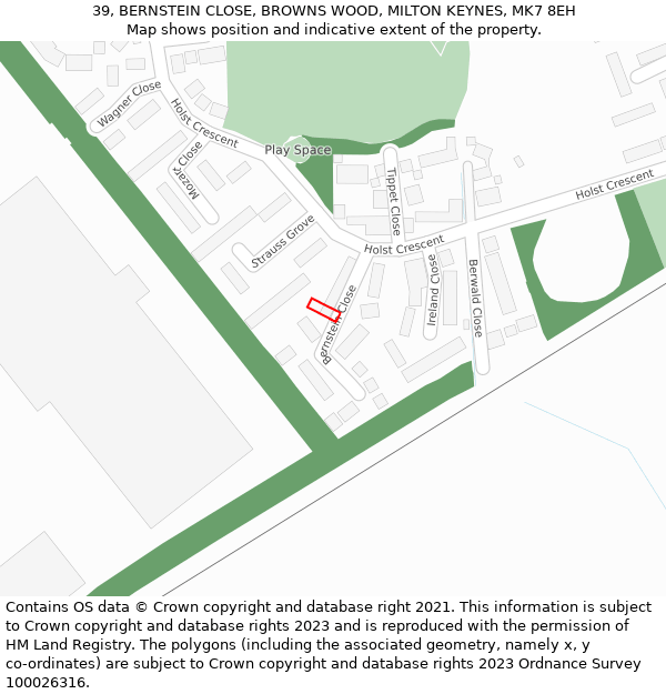 39, BERNSTEIN CLOSE, BROWNS WOOD, MILTON KEYNES, MK7 8EH: Location map and indicative extent of plot