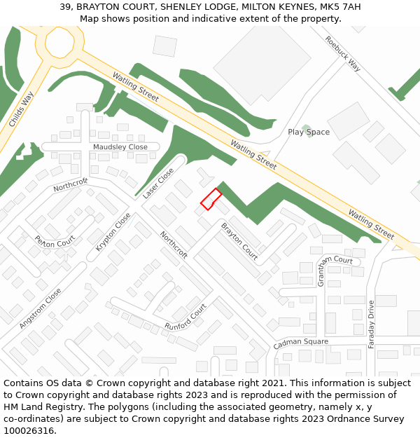 39, BRAYTON COURT, SHENLEY LODGE, MILTON KEYNES, MK5 7AH: Location map and indicative extent of plot